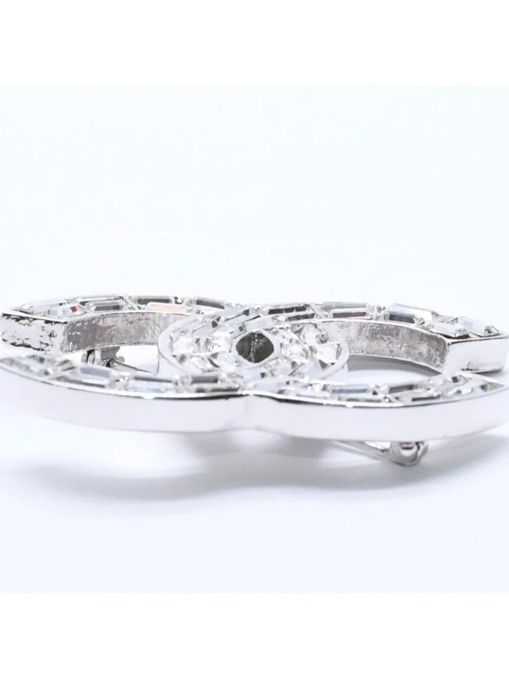 Chanel CC Logo Brooch 01 Metal Rhinestone Silver Clear